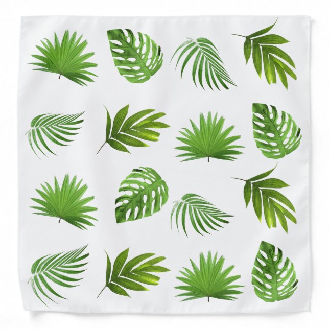 Tropical Green Palm Leaves on White Bandana (Front)
