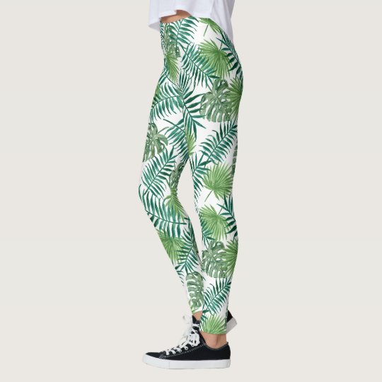 Tropical Green Palm Leaves Pattern Leggings | Zazzle.com