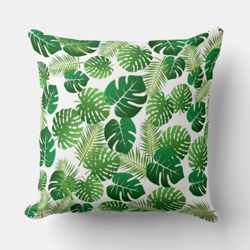 Tropical Green Palm Leaves Pattern Throw Pillow