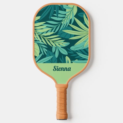 Tropical Green Palm Leaves Personalized Pickleball Paddle