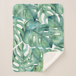 Tropical Green Palm Leaves Plant Sherpa Blanket