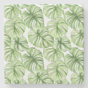 Tropical Green Palm Leaves Stone Coaster
