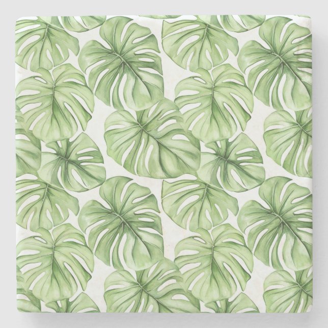 Tropical Green Palm Leaves  Stone Coaster (Front)