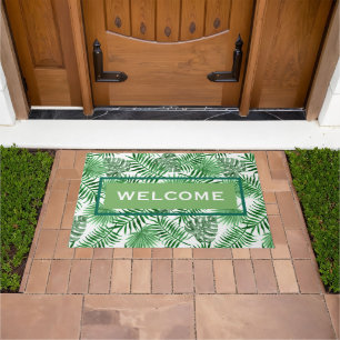 Tropical Green Palm Leaves Summer Art Custom Doormat