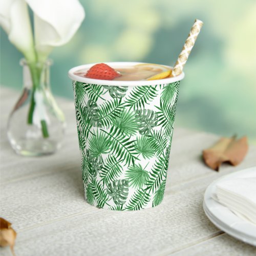 Tropical Green Palm Leaves Summer Art Pattern Paper Cups