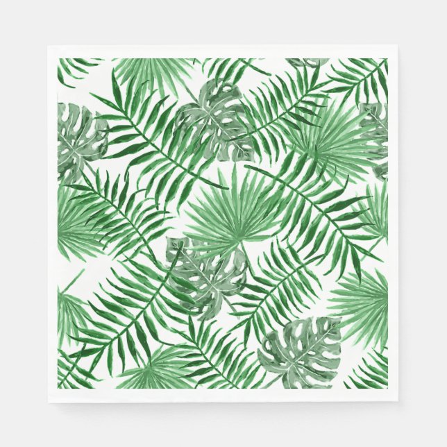 Tropical Green Palm Leaves Summer Art Pattern Paper Napkins (Front)