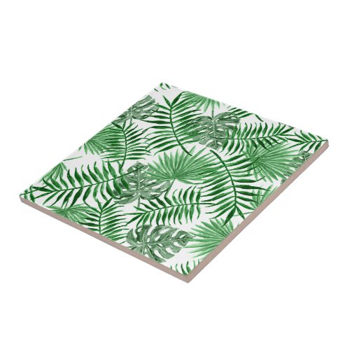 Tropical Green Palm Leaves Summer Pattern Tile