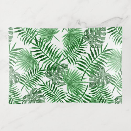 Tropical Green Palm Leaves Summer Pattern Trinket Tray