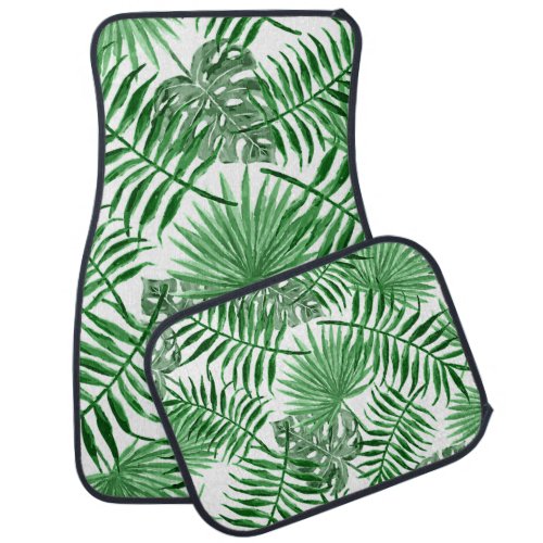 Tropical Green Palm Leaves Summer Watercolor Art Car Mat