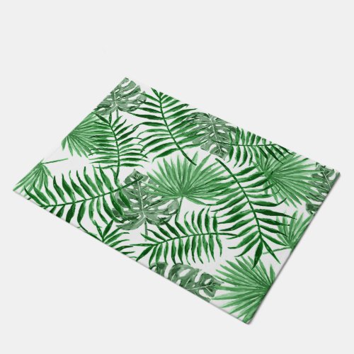Tropical Green Palm Leaves Summer Watercolor Art Doormat