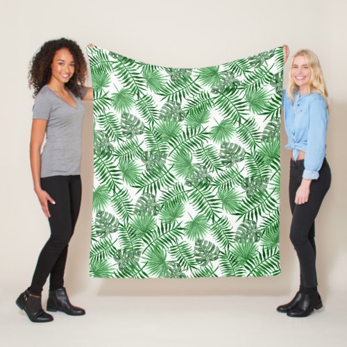 Tropical Green Palm Leaves Summer Watercolor Art Fleece Blanket