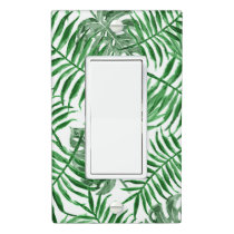 Tropical Green Palm Leaves Summer Watercolor Art Light Switch Cover