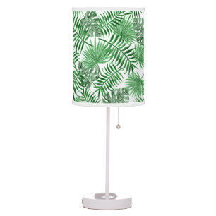Tropical Green Palm Leaves Summer Watercolor Art Table Lamp