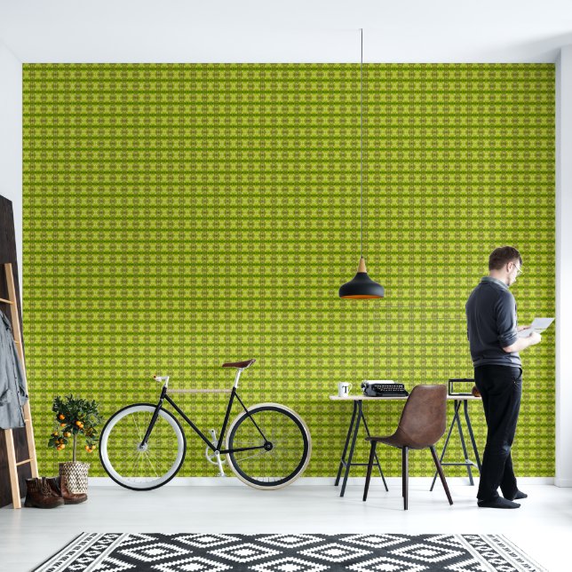 Tropical green palm leaves sunlight tiny pattern wallpaper  (Living Room)