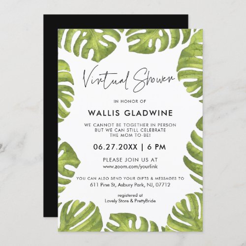 Tropical green palm leaves Virtual baby shower Invitation
