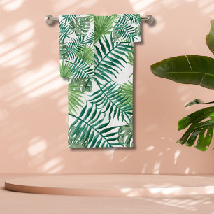 Tropical Green Palm Leaves Watercolor Art Bath Towel Set