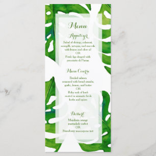 Tropical green palm leaves wedding dinner menu