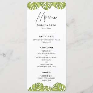 Tropical green palm leaves wedding menu
