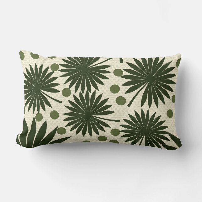Tropical Green Palm Tree Art Lumbar Pillow (Front)