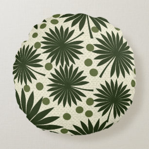 Tropical Green Palm Tree Art Round Pillow