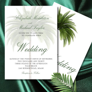 Tropical Green Palm Tree Elegant Modern Wedding Invitation