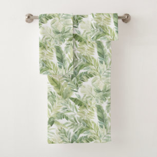 Tropical Green Palm Tree Leaves Bath Towel Set