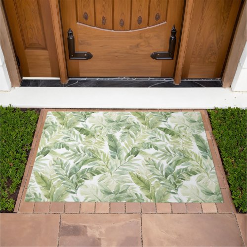 Tropical Green Palm Tree Leaves Doormat