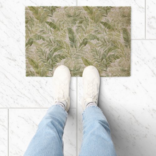 Tropical Green Palm Tree Leaves Fiber Doormat