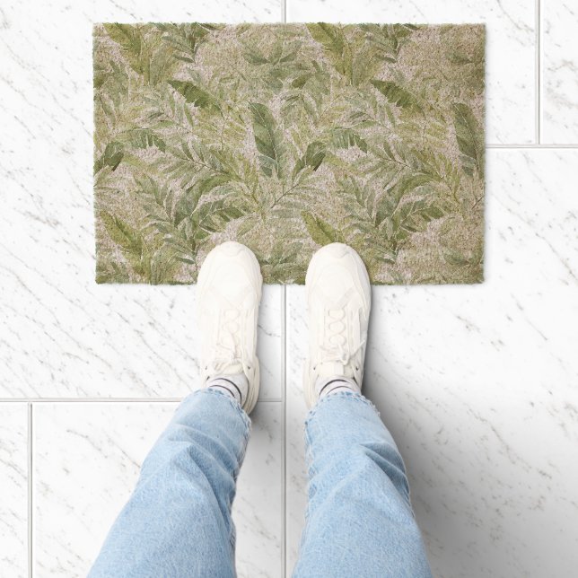 Tropical Green Palm Tree Leaves Fiber Doormat (Insitu)