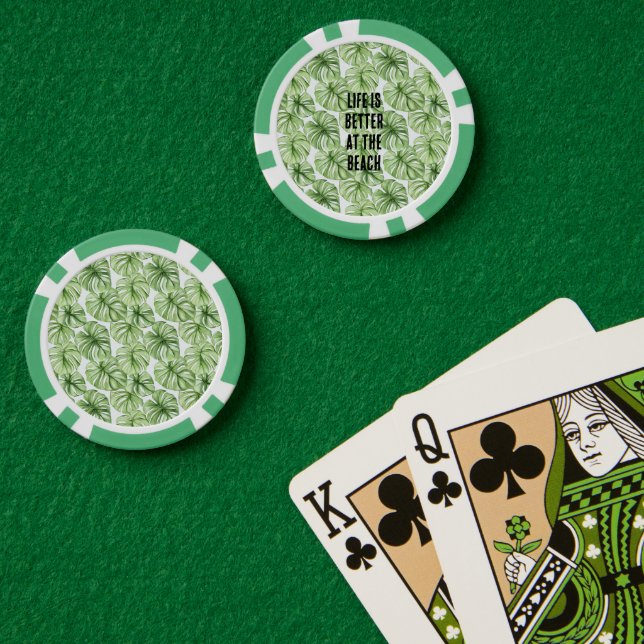 Tropical Green Palm Tree Leaves Poker Chips (Poker Table (Double))