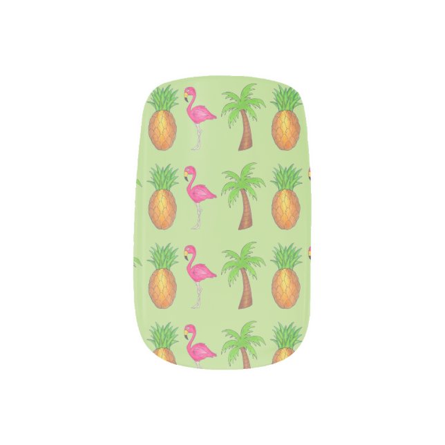 Tropical Green Palm Tree Pineapple Flamingo Nails Minx Nail Wraps (Right Thumb)