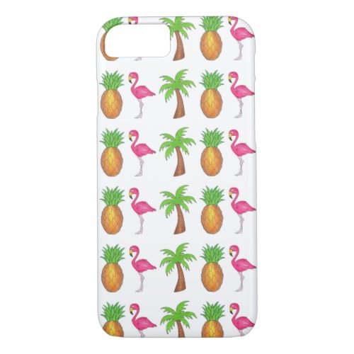 Tropical Green Palm Tree Pineapple Pink Flamingo iPhone 87 Case