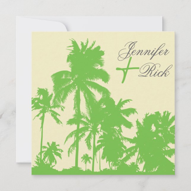 Tropical green palms -wedding invitation (Front)