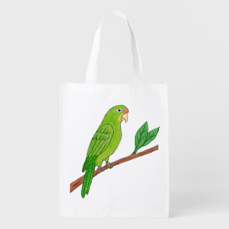 Tropical green parakeet grocery bag