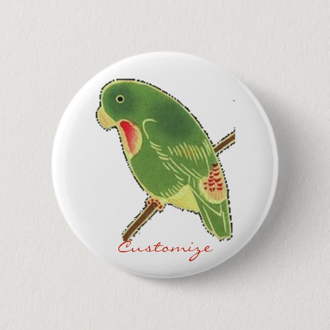 Tropical Green Parakeet Thunder_Cove Button (Front)