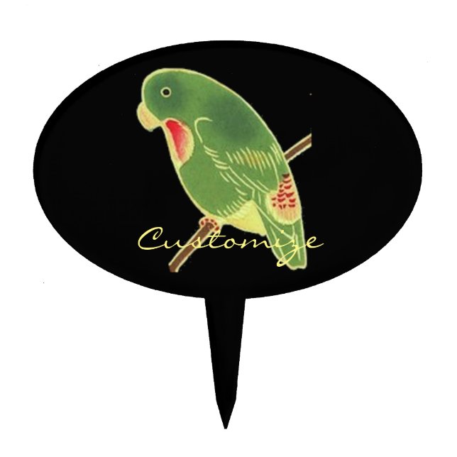 Tropical Green Parakeet Thunder_Cove Cake Topper (Front)