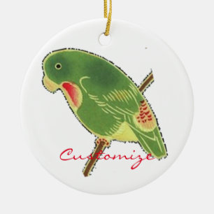 Tropical Green Parakeet Thunder_Cove Ceramic Ornament
