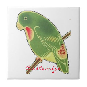 Tropical Green Parakeet Thunder_Cove Ceramic Tile