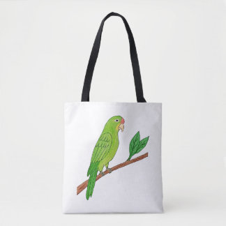 Tropical green parakeet tote bag