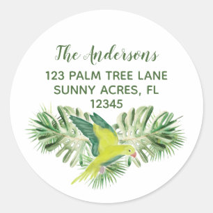 Tropical Green Parrot Round Return Address Label