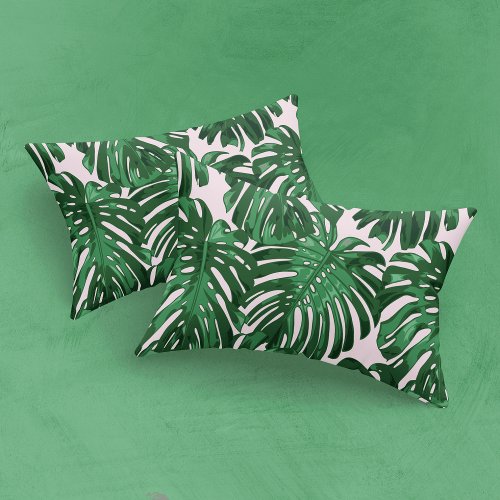 Tropical Green Pink Jungle Palm Leaves Pillow Case