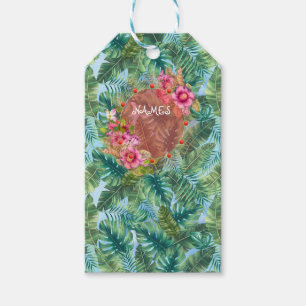 Tropical green plant leaves gift tags