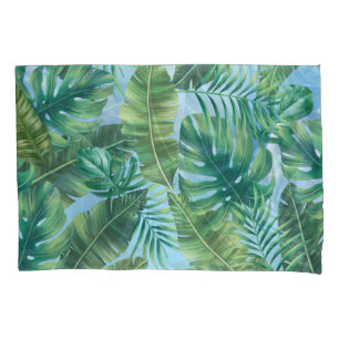 Tropical green plant leaves pillow case