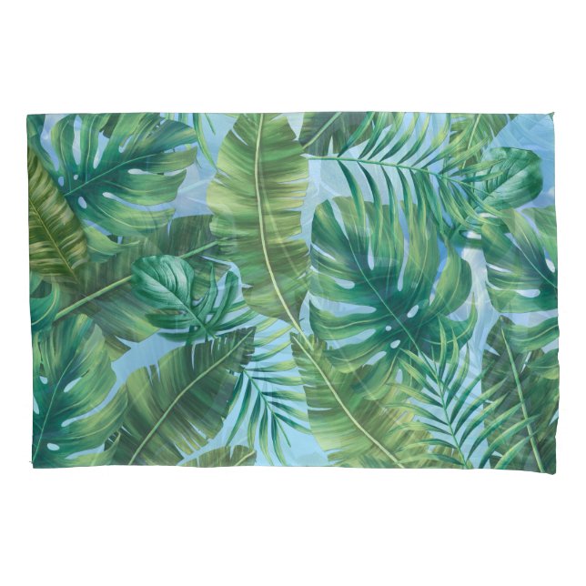 Tropical green plant leaves pillow case (Front)