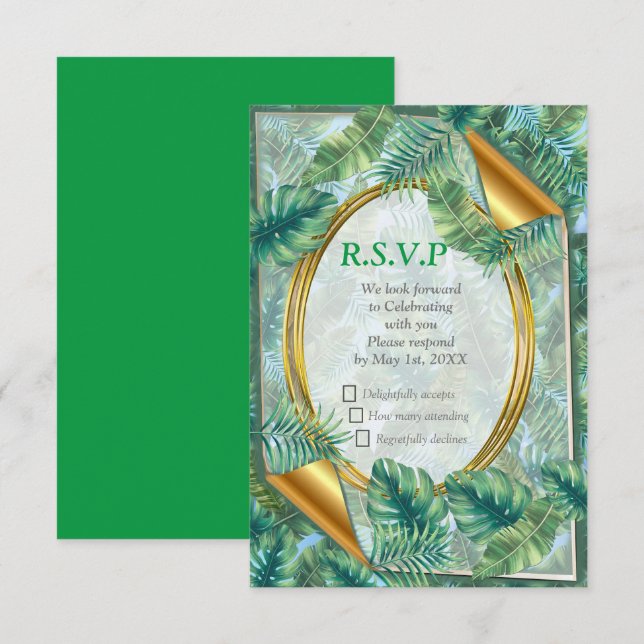 Tropical Green Plant Leaves RSVP Card (Front/Back)