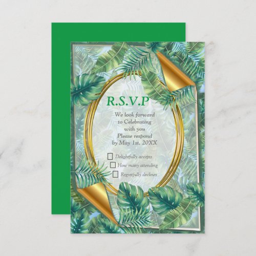 Tropical Green Plant Leaves RSVP Card