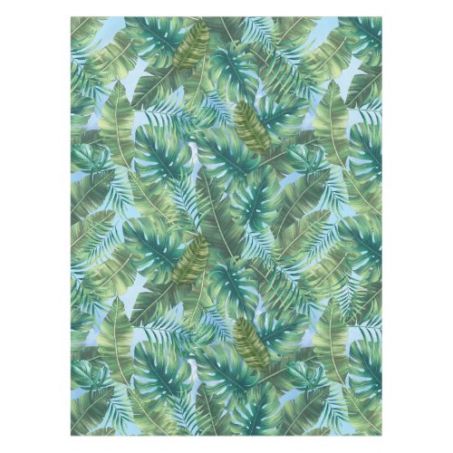 Tropical green plant leaves tablecloth