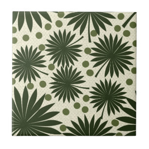 Tropical Green Rainforest Palm Leaf Art Ceramic Tile