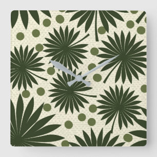 Tropical Green Rainforest Palm Leaf Art Square Wall Clock