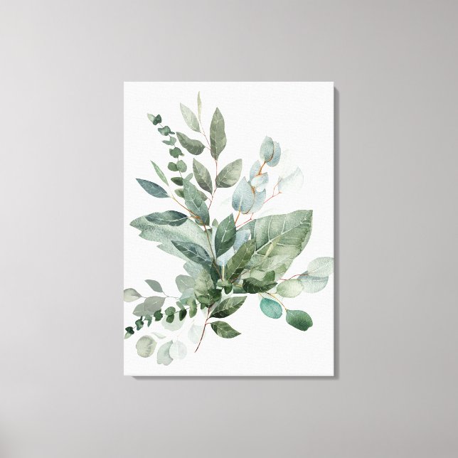 Tropical Green Sage Eucalyptus Leaves Bouquet Canvas Print (Front)